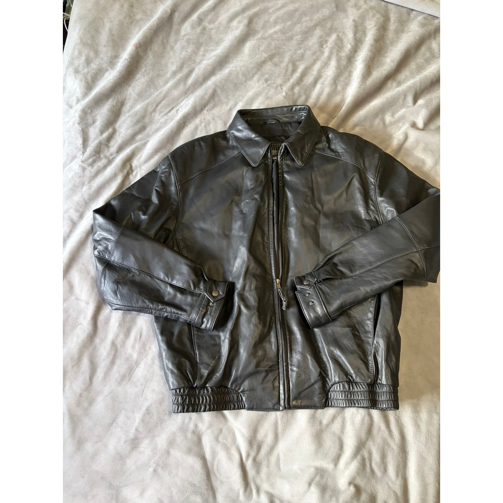 Robert Comstock Endurance Black Leather Bomber Jacket Mens 42L Full Zip